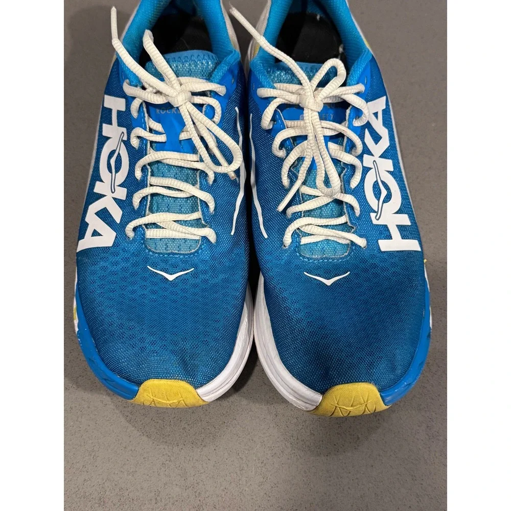 Hoka One One Rocket X Mens 10.5 Womens 11.5 Blue White Carbon Road Running Shoes